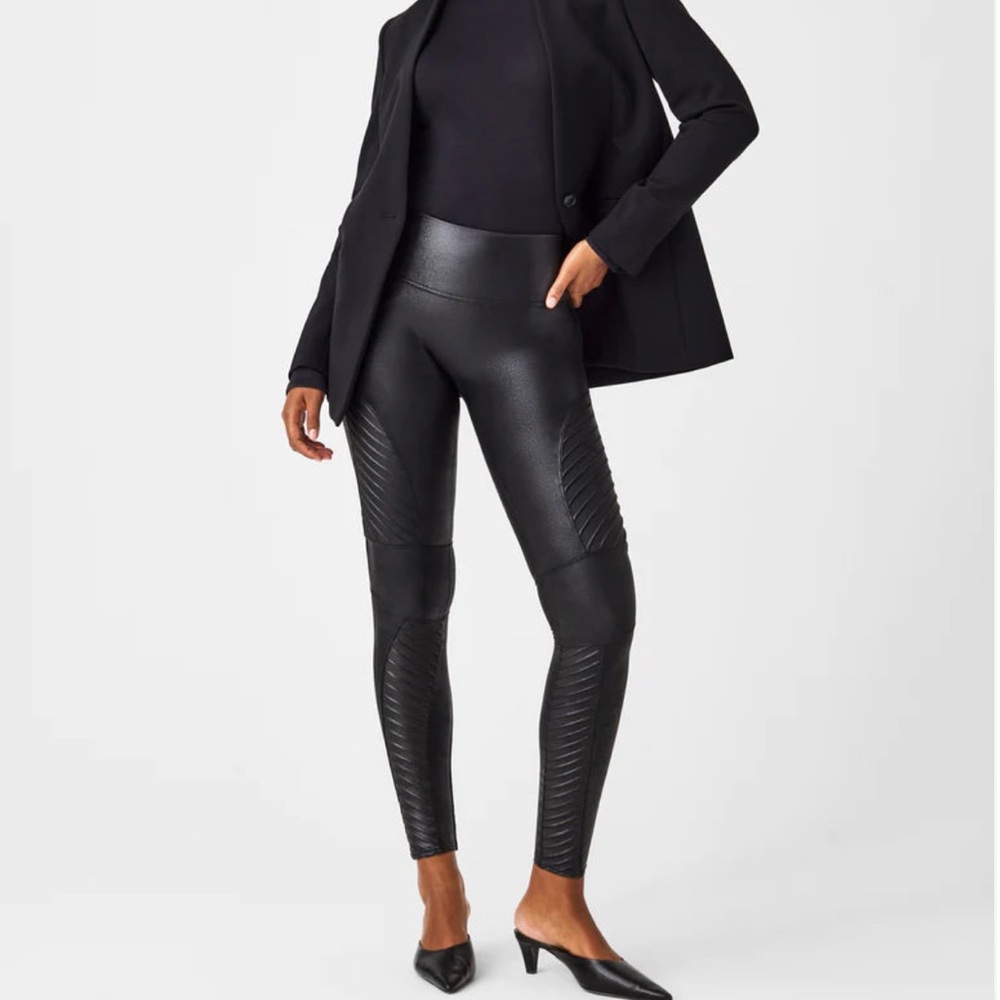 SPANX Faux Leather Moto Leggings Very Black
